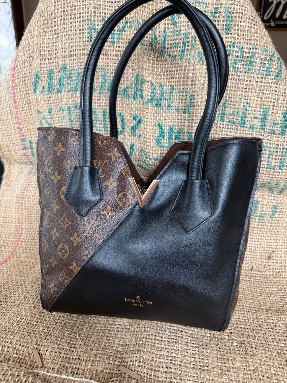 Source unknown Black and Brown Monogram V-Accent Shoulder Bag